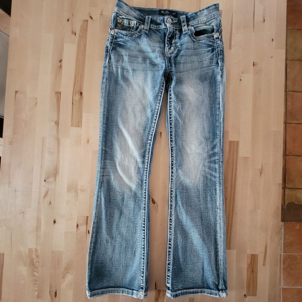 Miss Me Embroidered Low Rise Boot Jeans Light Wash Stitching Y2K Bling Sz 27